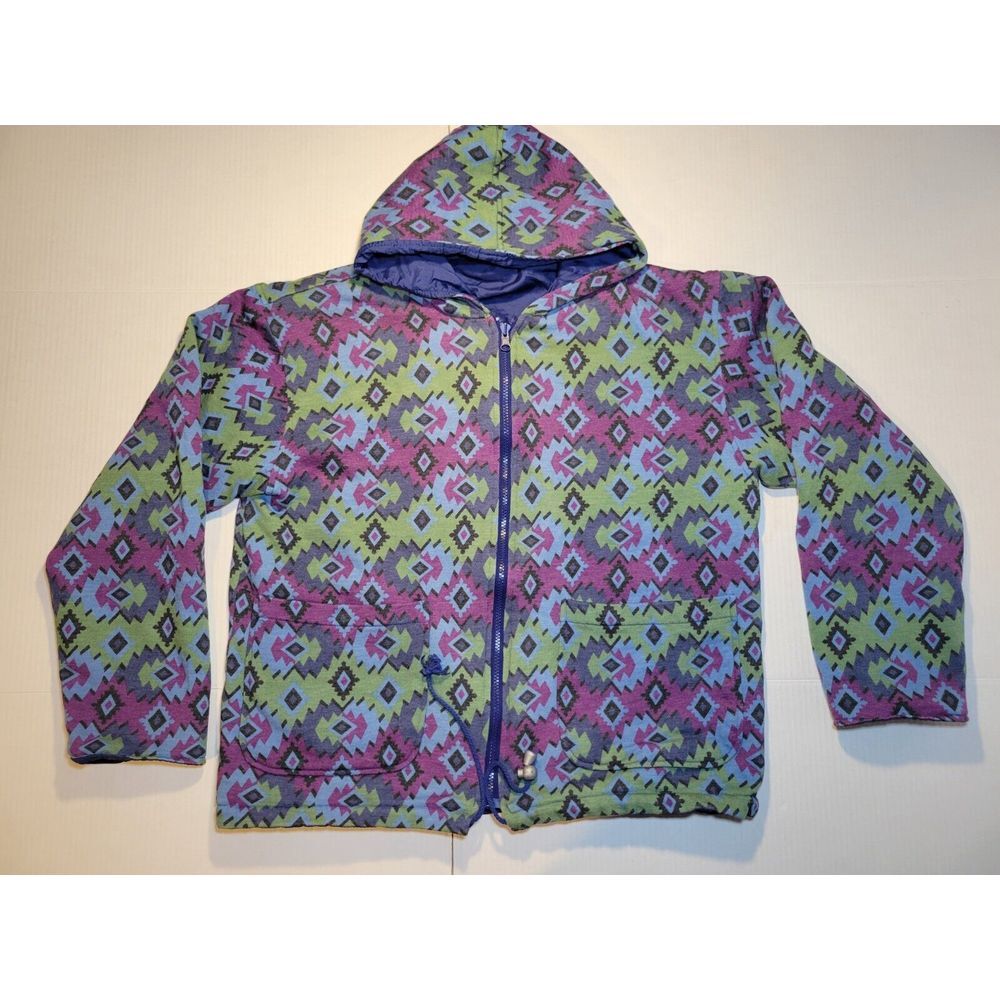 Vintage 80s‎ Rainbow West Reversible Aztec Styled Full Zip Jacket Windbreaker M